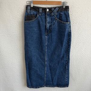 Et Vous Vintage Denim Midi‎ Skirt Leather Trim Womens Size 38 US 8
